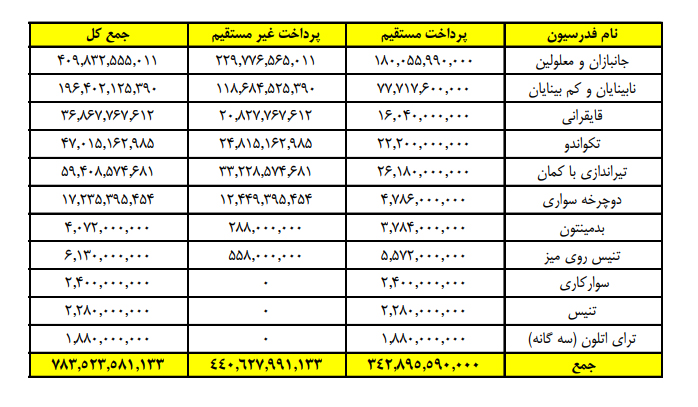 پرداخت کمک‌های مستقیم وغیرمستقیم کمیته ملی پارالمپیک به 11 فدراسیون در سال 1400 + عکس 2